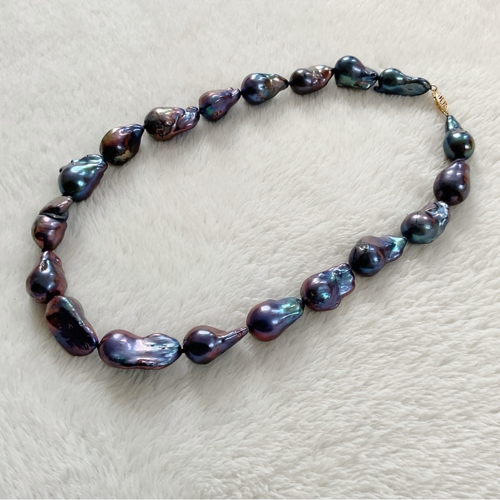 14K Gold Clasp Peacock Baroque Freshwater Pearl Necklace 18” 85g Statement - Picture 7 of 16